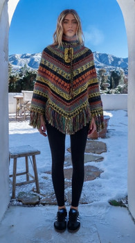Fall Colors Twilight Baby Alpaca Knit Poncho from Peru