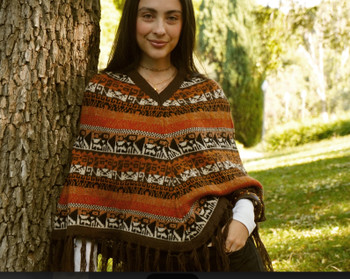 Alpaca Striped Geometric Designs Poncho One Size Adult Women's