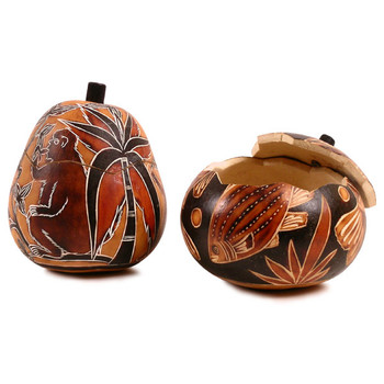 Gourd Box Carving - Animal Designs 5" Burned Colors Natural Gourd Box Carving - Animal Designs 5" Burned Colors Natural