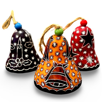 Bell Carved Gourd Ornament Christmas Decor Hand Carved Artisan Made Gourds