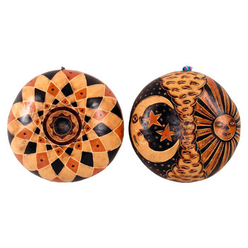 Carved Peruvian Gourd Wall Plate 10" Eclipse Sun and Moon