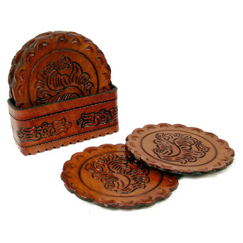 Leather Coaster Set - Round