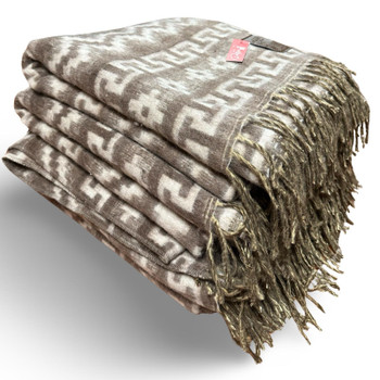 Brushed Alpaca Geometric Blanket Reversible 60" x 80" - Brown Fringed Brushed Alpaca Geometric Blanket Reversible 60" x 80" - Brown Fringed