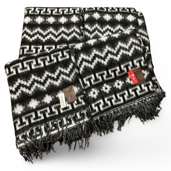 Brushed Alpaca Geometric Blanket Throw- Black Natural Shades Brushed Alpaca Geometric Blanket Throw- Black Natural Shades