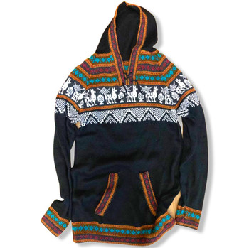 Handmade Trendy Hoodie Sweater in Alpaca Wool with LLama Designs Handmade Trendy Hoodie Sweater in Alpaca Wool with LLama Designs