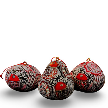 Gourd Ornaments Hand Carved Peru Christmas Decor