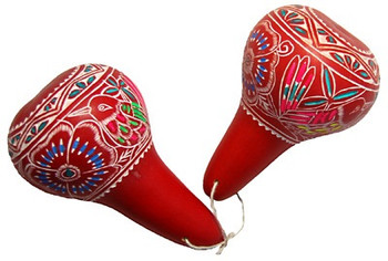 Pair Large Adult Wood Maracas Colourful Wooden Tropical Party Percussion  Shakers