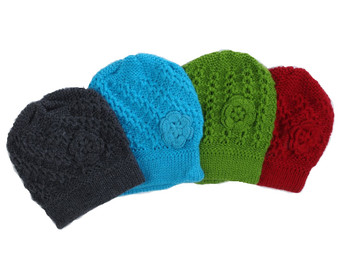 Nena Crochet and Knit 100% Alpaca Cap with Flower Nena Crochet and Knit 100% Alpaca Cap with Flower