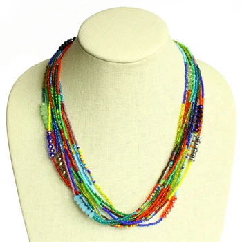 Multistrand Necklace with Glass Beads and Gems
