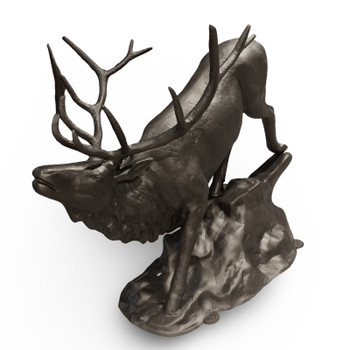 Elk Down on Rock Garden Statue Bronze Color Recycled Aluminum Art