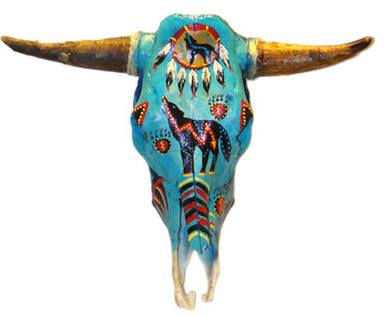 Original Steer Skull Hand Painted with Horns 22" x 22" x 12"