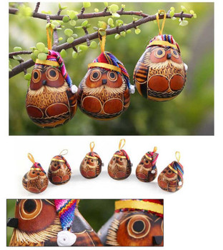 Gourd Dried Christmas Owl Holiday Ornament with Hat