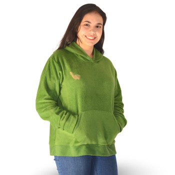 Alpaca Blend Fleece Hoodie with Embroidery Design Green Avocado Alpaca Blend Fleece Hoodie with Embroidery Design Green Avocado