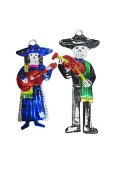 Hand-Punched Sugar Skull Ornament Hand Painted 10" x 4" Oaxaca