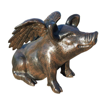 Flying Pig Winged Piggy 22" H x 26" L x 13" W Bronze Color Aluminum Sculpture Garden Accent