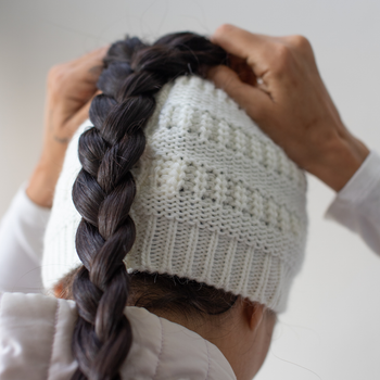 Trendy Striped Chunky Alpaca Knit Beanie With Ponytail Hole Classic Skull Cap