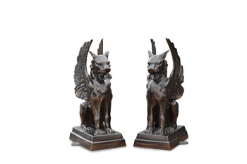 Pair of Large Feline Griffins Bronze Finish 31"