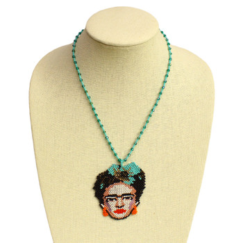 Turquoise Beaded Frida kahlo Necklace Hand Made Guatemnala Jewelry with Magnetic Clasp