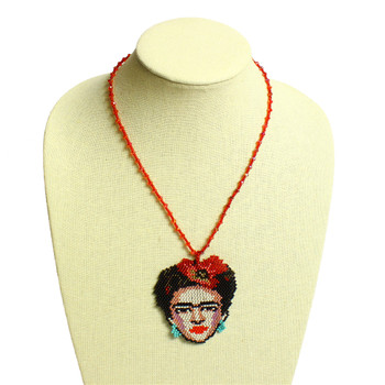 Assorted Necklace Frida Kahlo Glass Beaded 2.5"x3.25" Fancy Pendant Magnetic Clasp Guatemala