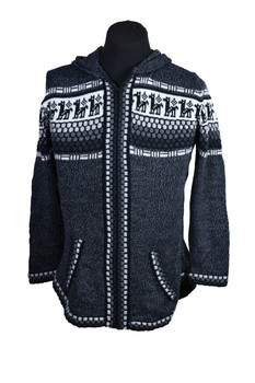 Black Alpaca Sweater with Knobblies Pattern Zip Up 100% Alpaca Black Alpaca Sweater with Knobblies Pattern Zip Up 100% Alpaca