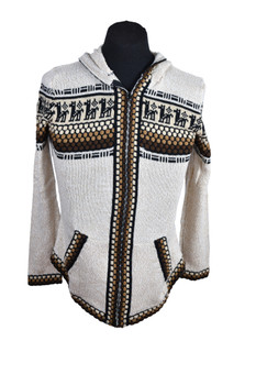 Alpaca Knobblies Zip Up Sweater Tan Shades with Llama Pattern Alpaca Knobblies Zip Up Sweater Tan Shades with Llama Pattern