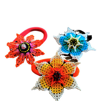 Floral Design Scrunchies Made with Glass Beads