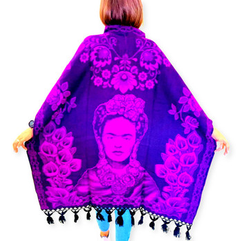 Two Tone Reversible Frida Kahlo Poncho with Hood Two Tone Reversible Frida Kahlo Poncho with Hood