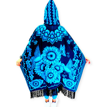 Two Sided One Size Poncho Reversible Flowers and Birds Two Sided One Size Poncho Reversible Flowers and Birds