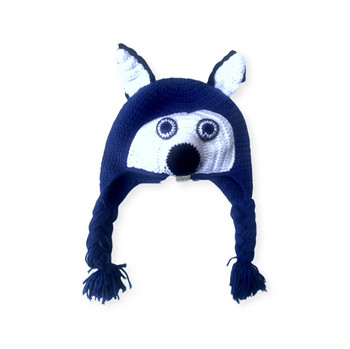 Wolf Beanie Knit with Earflaps Hand Made in Peru Adult Unisex Wolf Beanie Knit with Earflaps Hand Made in Peru Adult Unisex