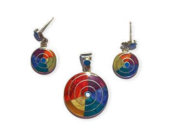 Spirals Earring and Pendant Set Sterling Silver with Stones Set Spirals Earring and Pendant Set Sterling Silver with Stones Set