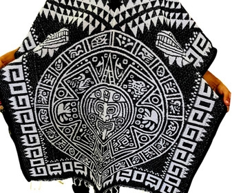 Mexican Poncho Aztec Calendar Reversible Black/White Gaban Calendario Azteca Mexico Mexican Poncho Aztec Calendar Reversible Black/White Gaban Calendario Azteca Mexico