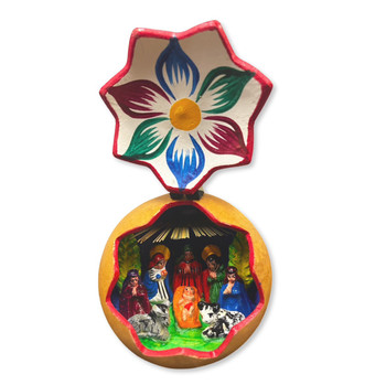 Colorful Peruvian Nativity Scene Carved Inside a Gourd