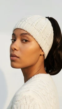 Ponytail Messy Bun Beanie Knit Winter Hat 100% Alpaca Solid