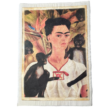 Frida's Portrait with Monkeys in Yucatan Jungle Original Amate Paper Print Frida's Portrait with Monkeys in Yucatan Jungle Original Amate Paper Print