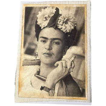 Frida and Flowers Photo Portrait Black and White Amate Bark Paper Print 12 x 16 Frida and Flowers Photo Portrait Black and White Amate Bark Paper Print 12 x 16