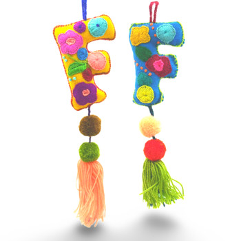 F Alphabet Wool Felt Embroidered Letters with Tassels