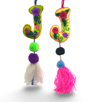 J Alphabet Wool Felt Embroidered Letters with Tassels