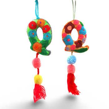 Q Alphabet Wool Felt Embroidered Letters with Tassels