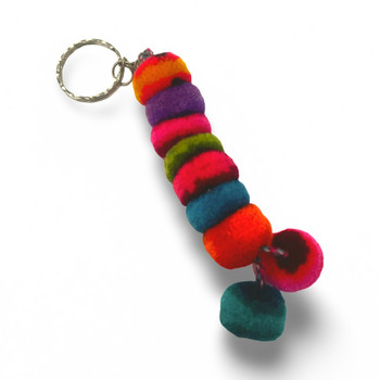 Single Strand Pompom Keychain Multicolor Artisan Made