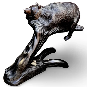 Large Bear Sleeping on Tree Bronze Statue