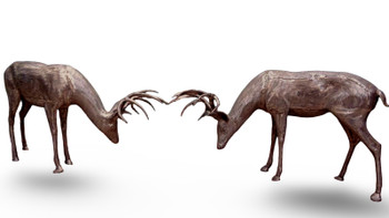 Deer Sculptures of Whitetail Deer Bucks Fighting Aluminum Cast Bronze
