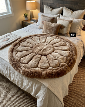Alpaca Fur Rug Round Flower 60" Natural Color - Design 63