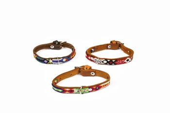 Multiple Sizes Dog Collars in Leather and Macramé with Stainless Steel Hardware