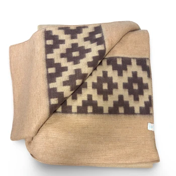 Reversible Brushed Alpaca Geometric Band Solid Tan Two Tone Blanket 58" x 84"