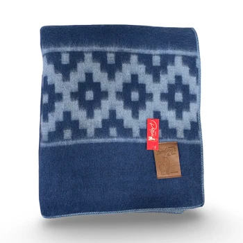 Reversible Brushed Alpaca Geometric Band Solid Blue Shades Two Tone Blanket 58" x 84"