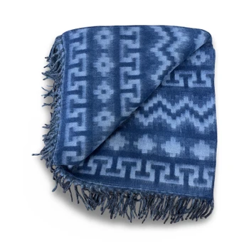 Brushed Alpaca Geometric Inca Designs Blanket Reversible Denim Blue