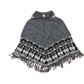 Llamas Band Design Alpaca Blend Poncho One Size in Neutral Tones