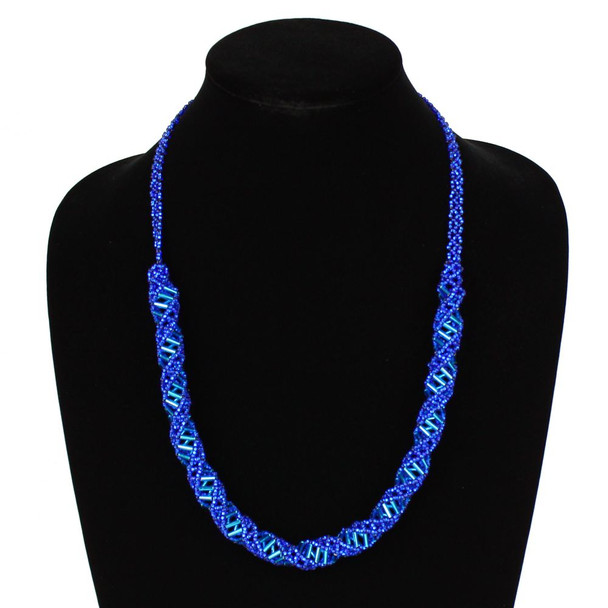 Stranded DNA Beaded Necklace Electric Blue Crystal Splash 19"  NE108-108