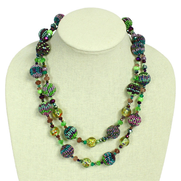 NE506-105 Double Strand Necklace Crystal and Glass Necklace 22" Guatemala