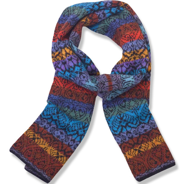 Multicolored Baby Alpaca Scarf Handknit Paisley Designs